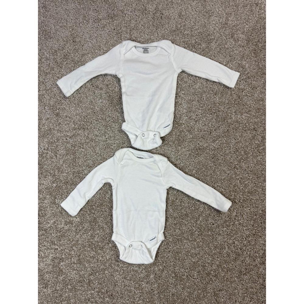 Gerber Baby 2 Pack Long Sleeve Bodysuits White Newborn NB Solid Cotton Essential